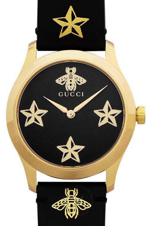 Gucci G-Timeless Black Leather Black Dial Quartz Watch for Unisex- GUCCI YA1264055