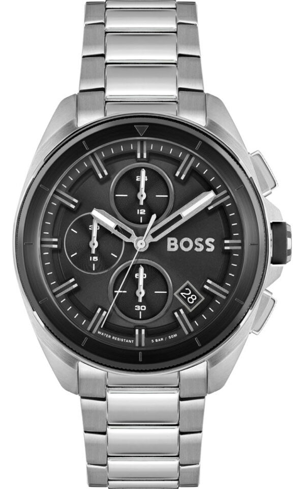 Hugo Boss Volane Silver Steel Black Dial Men's Chrono Watch - 1513949