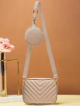 Chevron Quilted Square Bag With Coin Purse - Off White