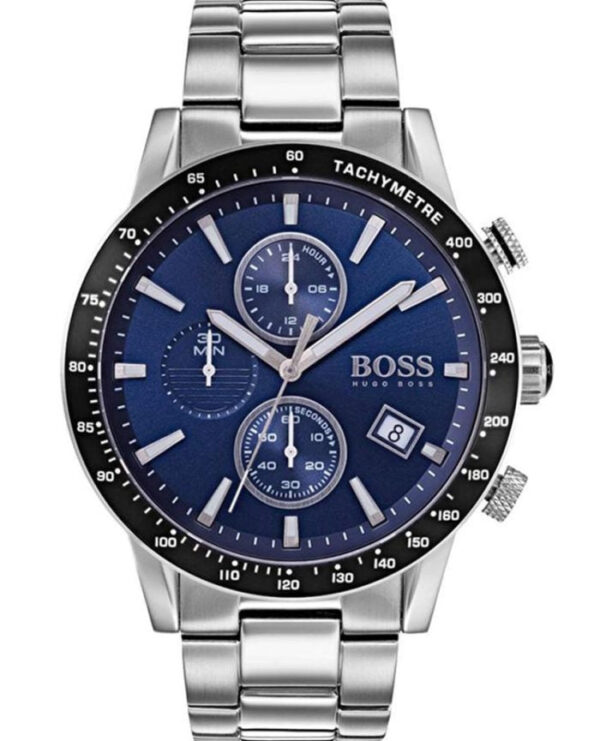 Hugo Boss Mens Chronograph Quartz Rafale Silver Stainless Steel Blue Dial 43mm Watch - 1513510