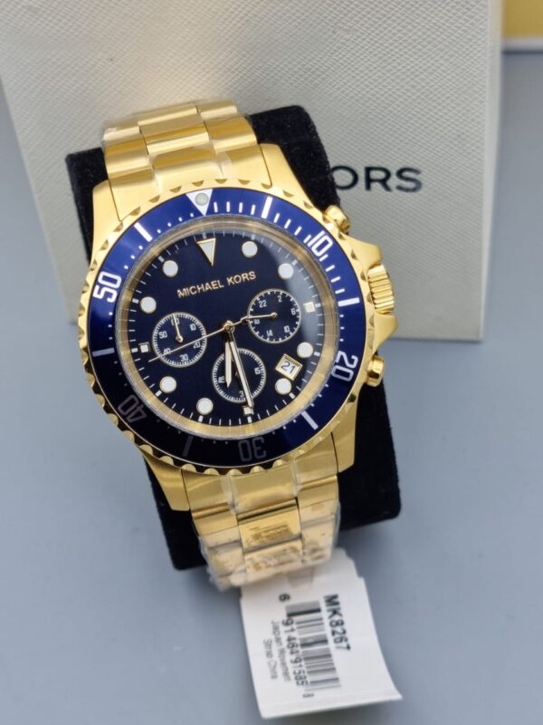 Michael Kors Mens Gold Stainless Steel Blue Dial 45mm Watch - Mk8267