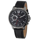 Tommy Hilfiger Quartz Black Leather Strap Grey Dial 46mm Watch for Men - 1791533