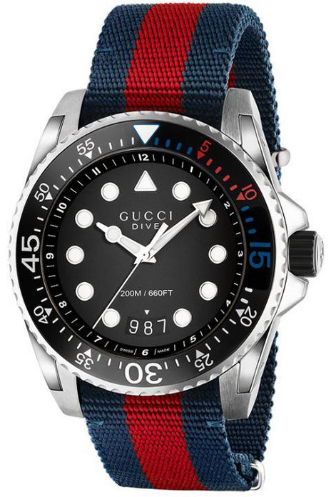 Gucci Dive Two-tone Nylon Black Dial Quartz Watch for Gents- GUCCI YA136210