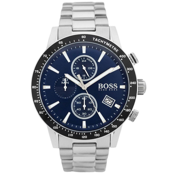 Hugo Boss Mens Chronograph Quartz Rafale Silver Stainless Steel Blue Dial 43mm Watch - 1513510