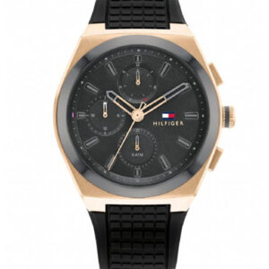 Tommy Hilfiger Men's Quartz Black Silicone Strap Grey Dial 44mm Watch 1791931