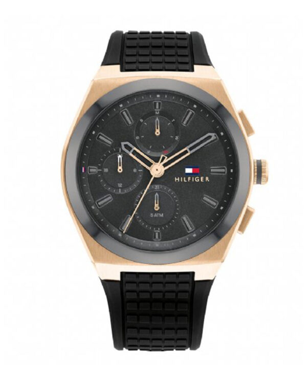 Tommy Hilfiger Men's Quartz Black Silicone Strap Grey Dial 44mm Watch 1791931