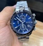 Hugo Boss Mens Chronograph Quartz Rafale Silver Stainless Steel Blue Dial 43mm Watch - 1513510