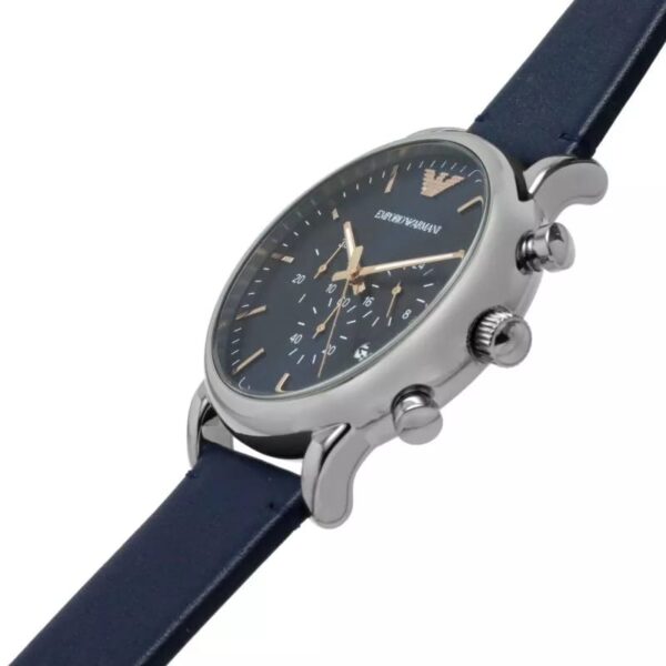 Emporio Armani Men's Chronograph Leather Strap Blue Dial 46mm Watch - AR11451