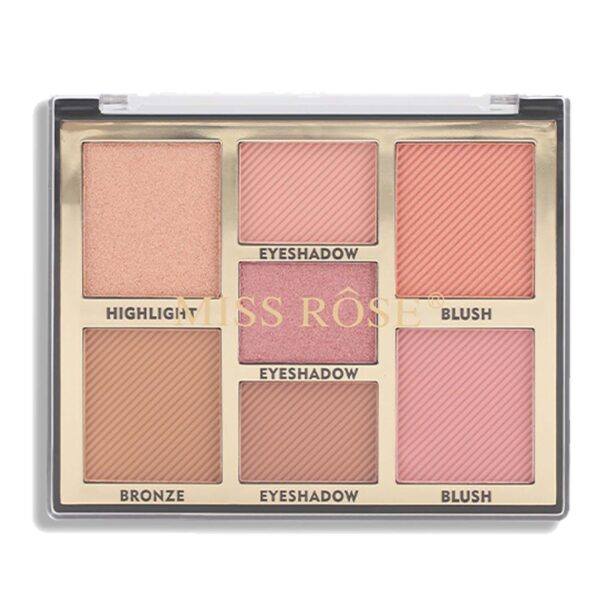 Miss Rose 7 Colors Blush Bright Shimmer Powder Professional Facial Highlight Palette  - Natural Nude