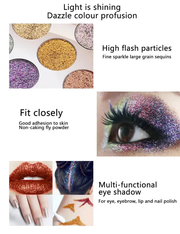 Miss Rose 18 Colors Sequins Glitter Powder High Gloss Pearly Eye Shadow Palette