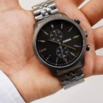 Men's Quartz Chronograph Grey Stainless Steel Black Dial 44Mm Watch