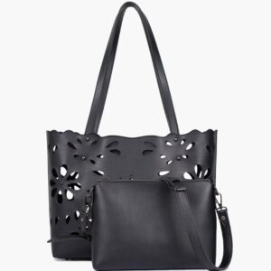 Two Piece Floral Tote - Black