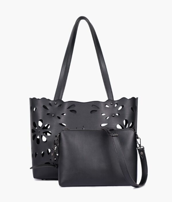 Two Piece Floral Tote - Black