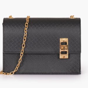 Weaved Chain Shoulder Bag with Twist Lock - Black