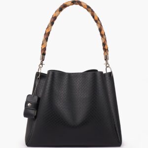 Weaved Handbag With Braided Handle - Black