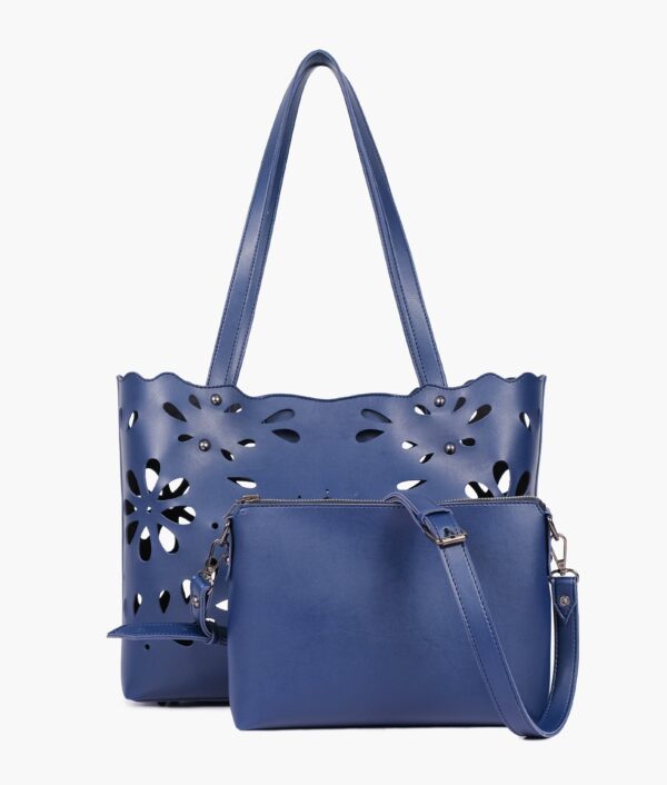 Two Piece Floral Tote - Blue