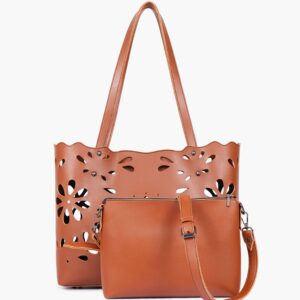 Two Piece Floral Tote - Brown