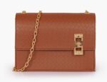 Weaved Chain Shoulder Bag with Twist Lock - Brown