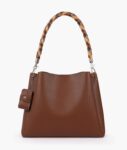 Weaved Handbag With Braided Handle - Brown