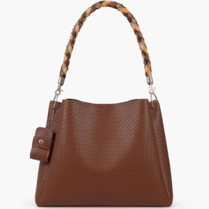 Weaved Handbag With Braided Handle - Brown