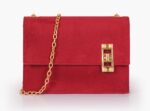 Suede Chain Shoulder Bag with Twist Lock - Burgundy