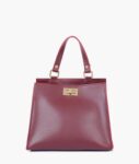 Burgundy Suede Front Lock Top Handle Mini Bag - Brown