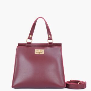 Burgundy Suede Front Lock Top Handle Mini Bag - Brown