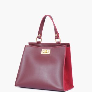 Buy Burgundy Suede Front Lock Top Handle Mini Bag - Brown in Pakistan