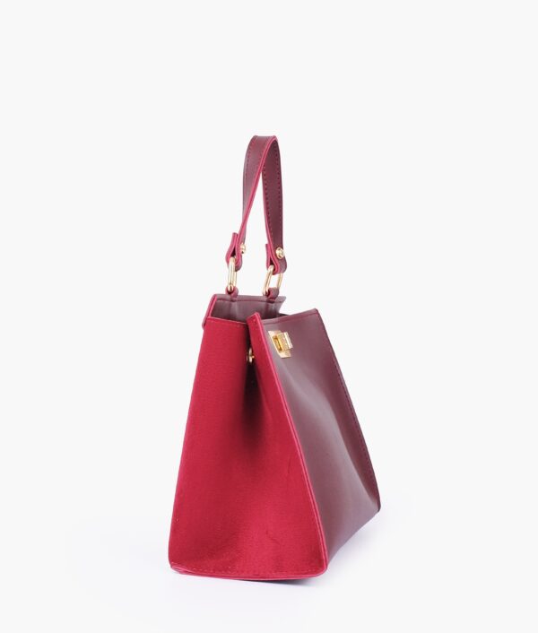 Burgundy Suede Front Lock Top Handle Mini Bag - Brown