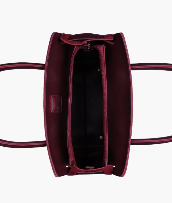 Burgundy Suede Handbag With Front Buckle - Brown