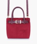 Burgundy Suede Handbag With Front Buckle - Brown