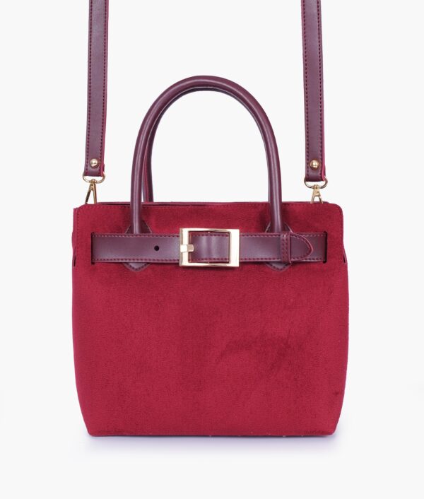 Burgundy Suede Handbag With Front Buckle - Brown