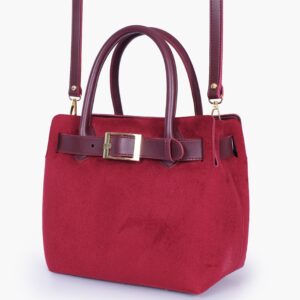 Burgundy Suede Handbag With Front Buckle - Brown