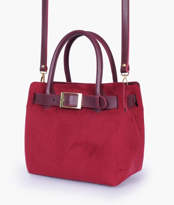 Burgundy Suede Handbag With Front Buckle - Brown