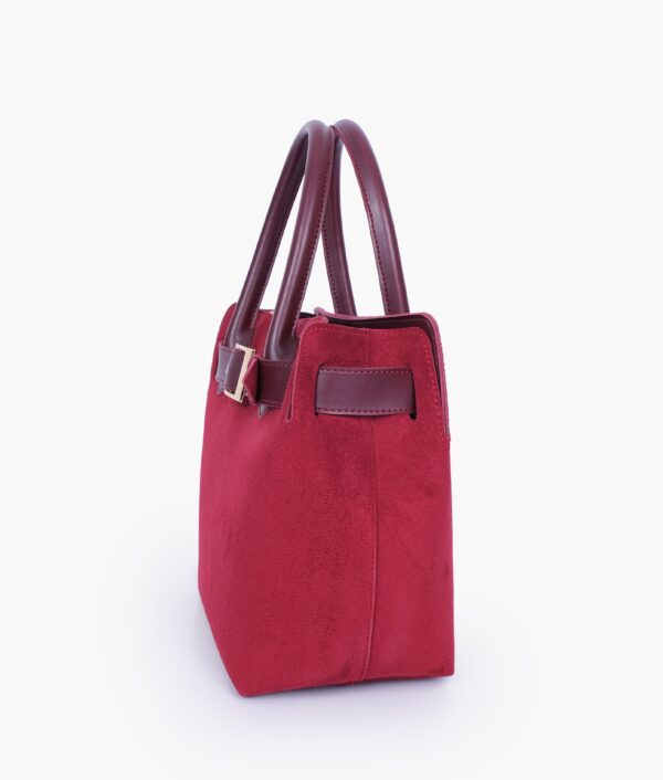 Burgundy Suede Handbag With Front Buckle - Brown