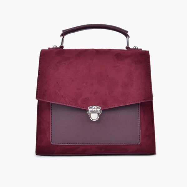 Suede Push Lock Messenger Bag - Burgundy