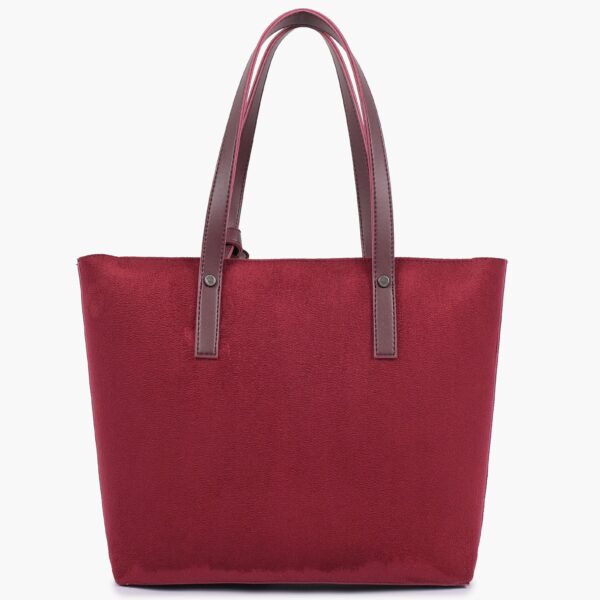 Suede Tote Bag With Detachable Pouch - Burgundy