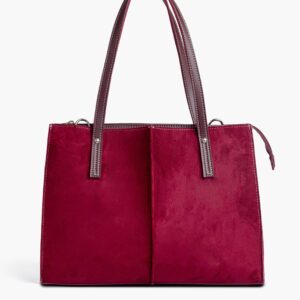 Suede Work Tote Bag - Burgundy