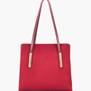 Suede Zipper Shoulder Bag With Long Handle - Burgundy