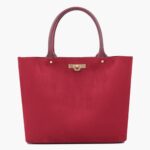 Suede Zipper Tote Bag - Burgundy