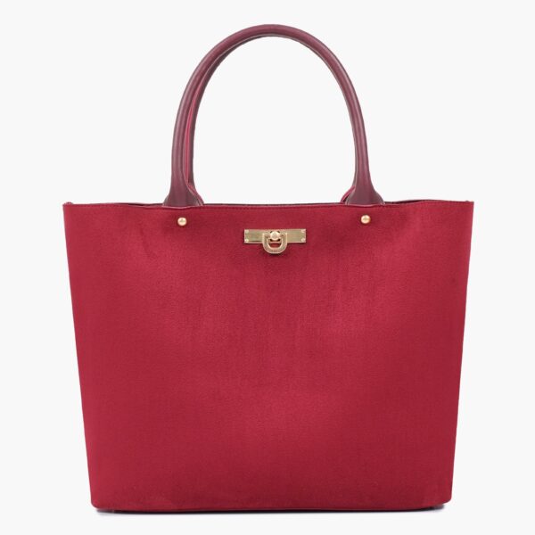 Suede Zipper Tote Bag - Burgundy