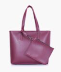 Burgundy Tote Bag With Detachable Pouch - Brown