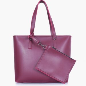 Burgundy Tote Bag With Detachable Pouch - Brown