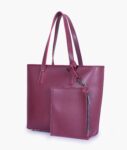 Burgundy Tote Bag With Detachable Pouch - Brown