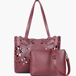 Two Piece Floral Tote - Burgundy