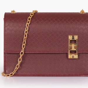 Weaved Chain Shoulder Bag with Twist Lock - Burgundy