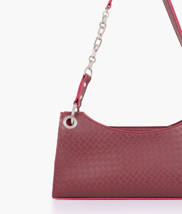 Burgundy Weaved Elongated Chain Handle Purse - Brown