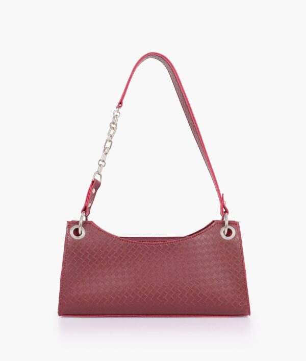 Burgundy Weaved Elongated Chain Handle Purse - Brown