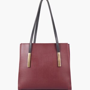 Zipper Shoulder Bag With Long Handle - Burgundy And Black