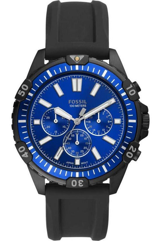 Garrett Black Silicone Strap Blue Dial Chronograph Quartz Watch For Gents